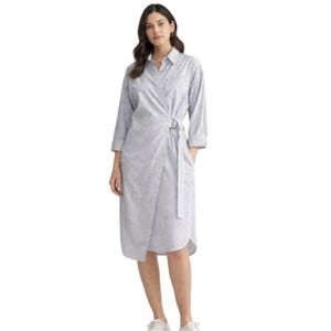 Everlane Oxford Wrap Shirtdress Black White Striped Long Sleeve Midi Dress XS